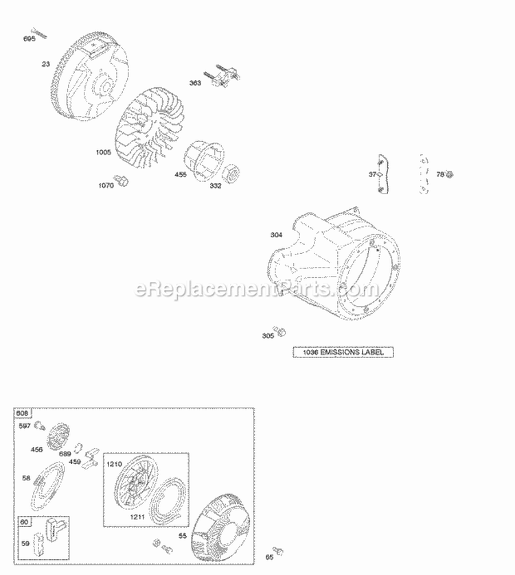 Blower HousingShrouds Flywheel Rewind Starter Diagram and Parts List for 20T132-0598-F1  Briggs and Stratton Engine